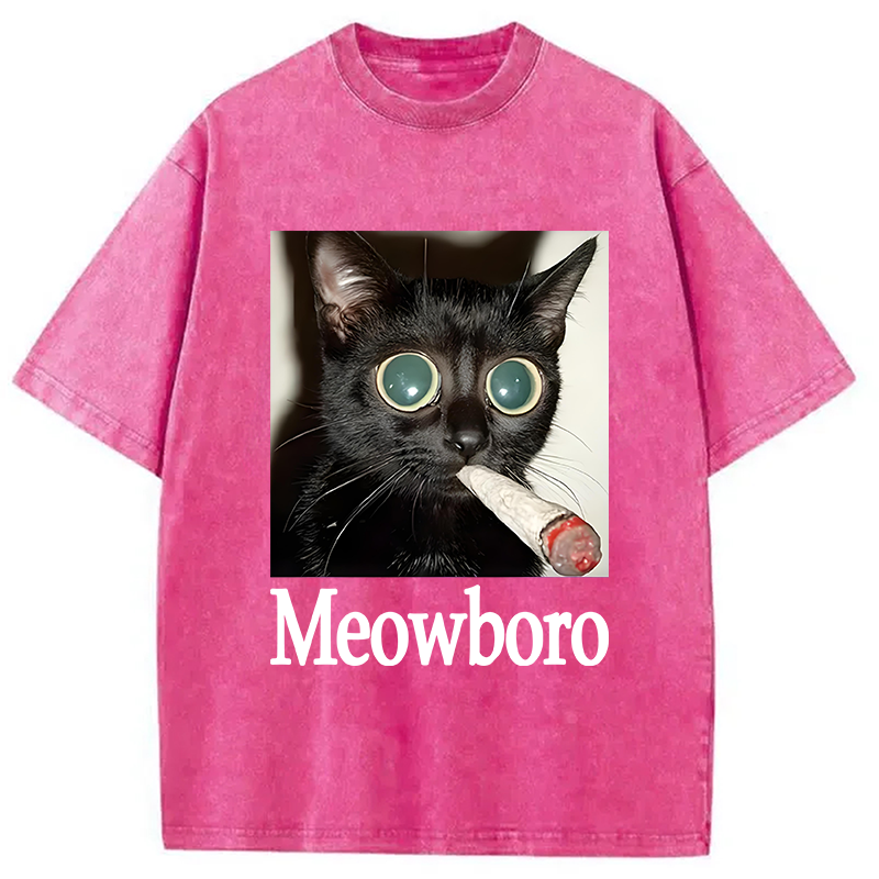 Tokyocanvas Meowboro Cat Smoking Washed T-Shirt