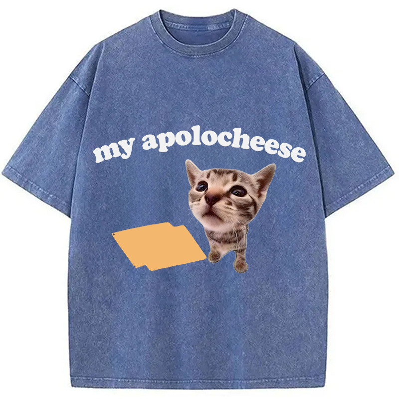 Tokyocanvas My Apolocheese Funny Cat Meme Washed T-Shirt