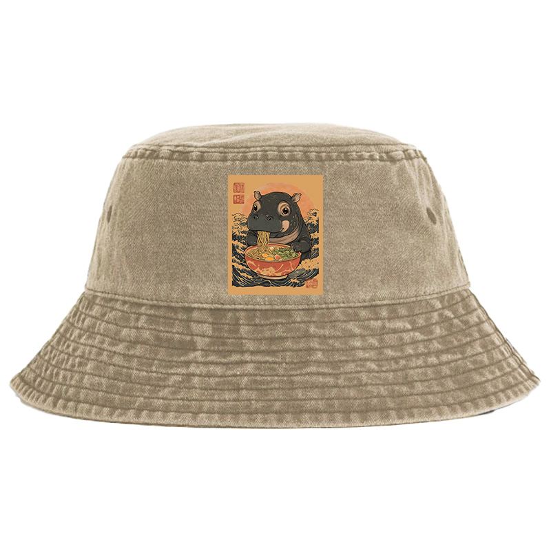 Tokyocanvas Moo Deng Eat Ramen Washed Bucket Hat