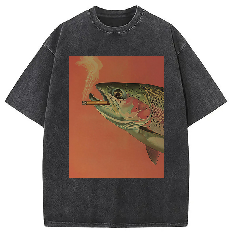 Tokyocanvas Trout Smoking A Cigarette Washed T-Shirt