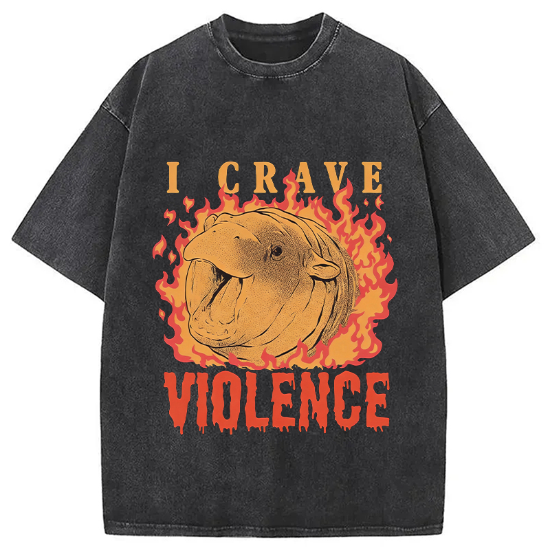 Tokyocanvas Moo Deng Crave Violence Washed T-Shirt