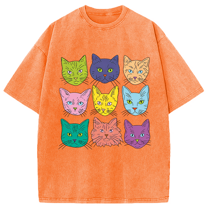 Tokyocanvas Cats' Faces Washed T-Shirt