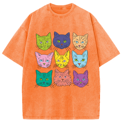 Tokyocanvas Cats' Faces Washed T-Shirt