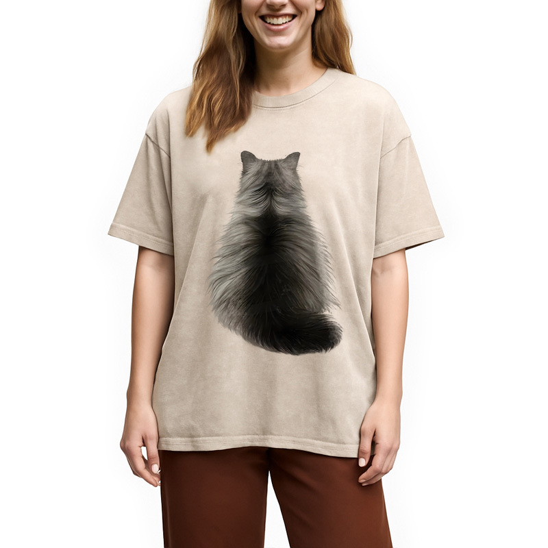 Tokyocanvas Cat's Back Ink Painting Washed T-Shirt