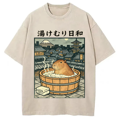 Tokyocanvas Capybara Bath Washed T-Shirt