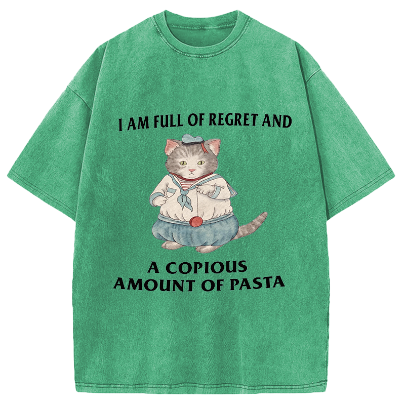Tokyocanvas I Am Full Of Regret And A Copious Amount Of Pasta Cats Meme Washed T-Shirt