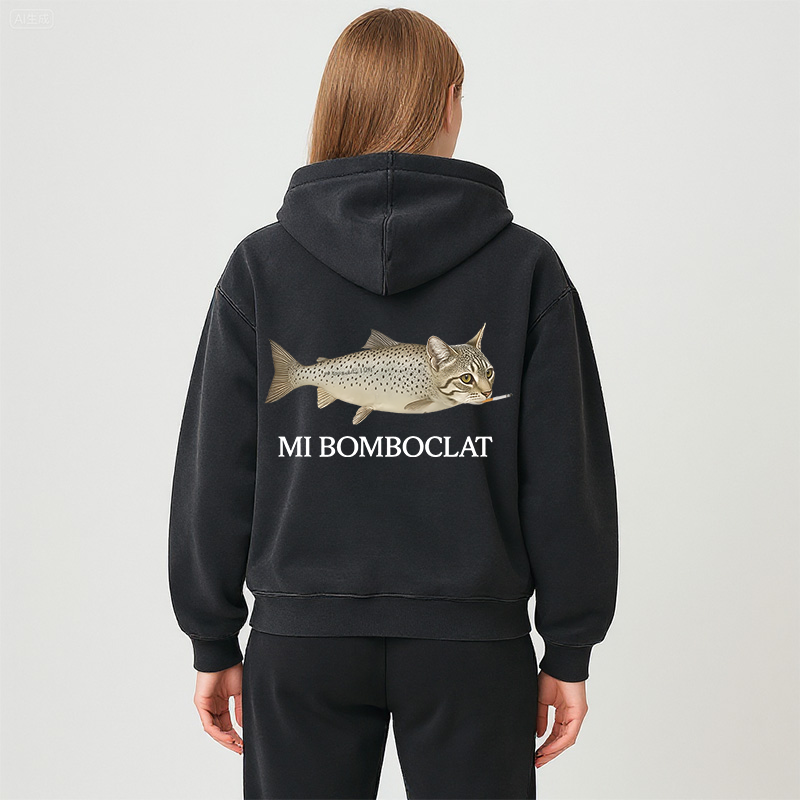 Tokyocanvas Bomboclat Fish Cat Meme Washed Zip Hoodie