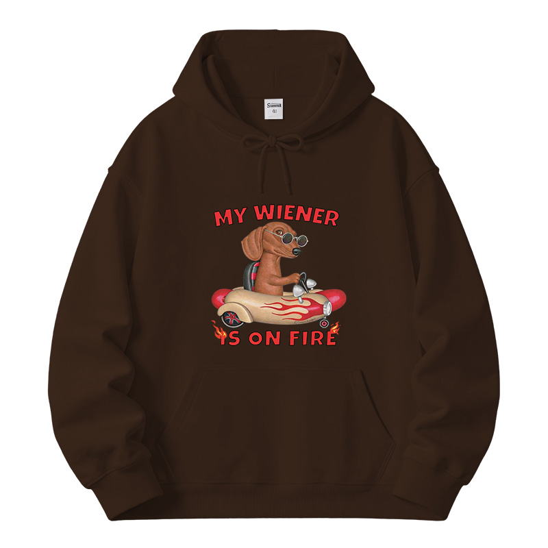 Tokyocanvas My Wiener Is On Fire Funny Dog Fleece Lined Hoodie