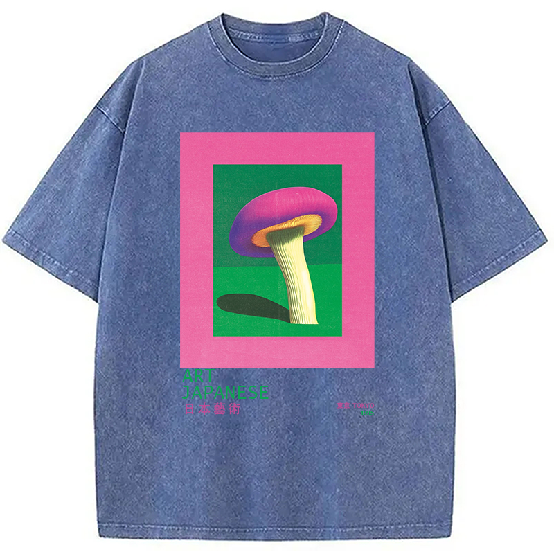 Tokyocanvas Japanese Art Pink Mushroom Vintage Washed T-Shirt