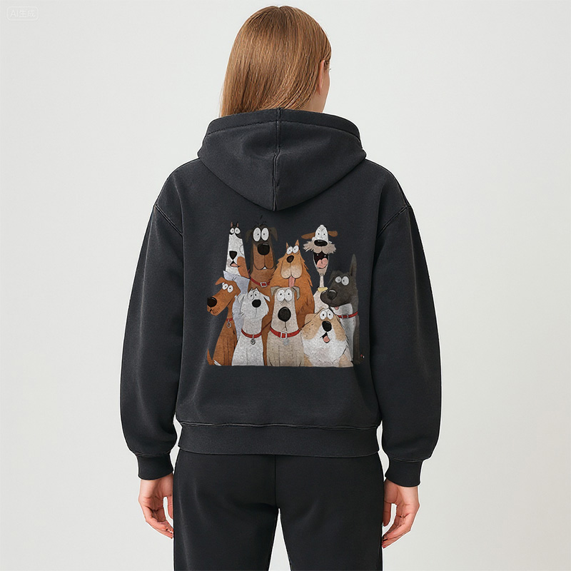 Tokyocanvas Funny Cute Dog Art Print Washed Zip Hoodie