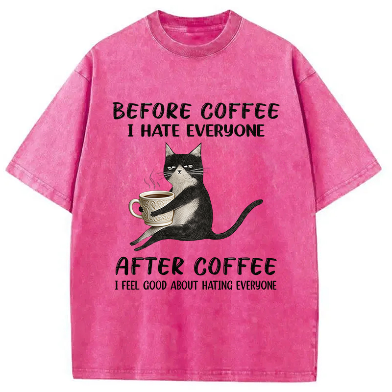 Tokyocanvas Funny Cat Coffee Washed T-Shirt