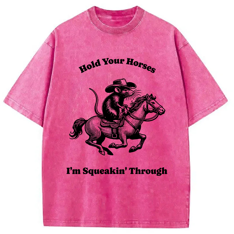 Tokyocanvas Hold Your Horse Funny Cowboy Rat Washed T-Shirt
