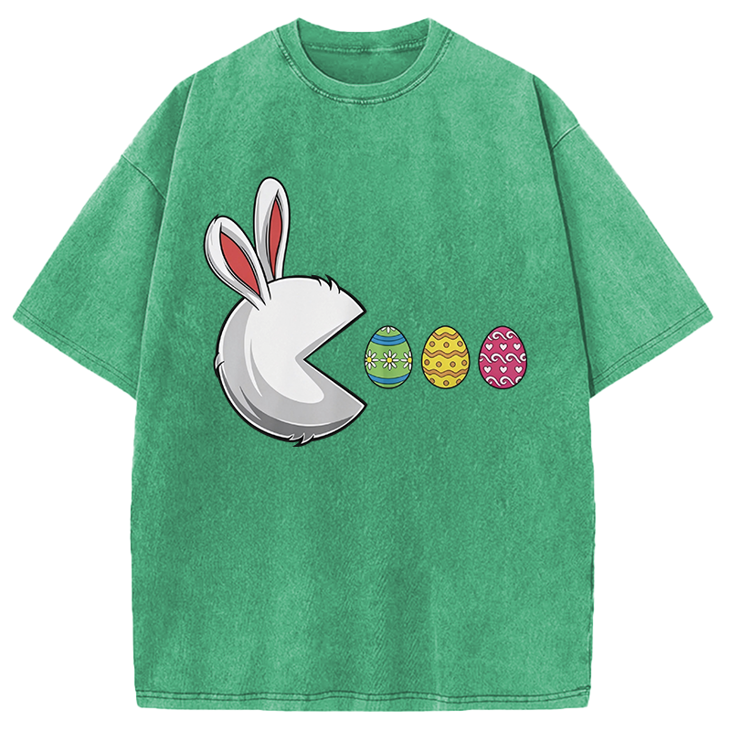 Tokyocanvas Funny Easter Bunny Egg Hunter Washed T-Shirt