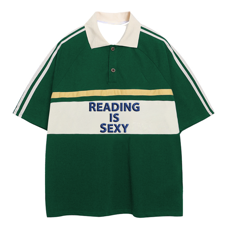 Tokyocanvas Reading Is Sexy Polo Embroidered T-Shirt