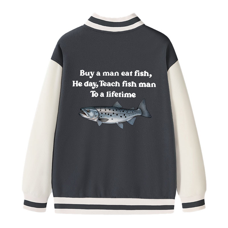 Tokyocanvas Buy A Man Eat Fsh Varsity Jacket