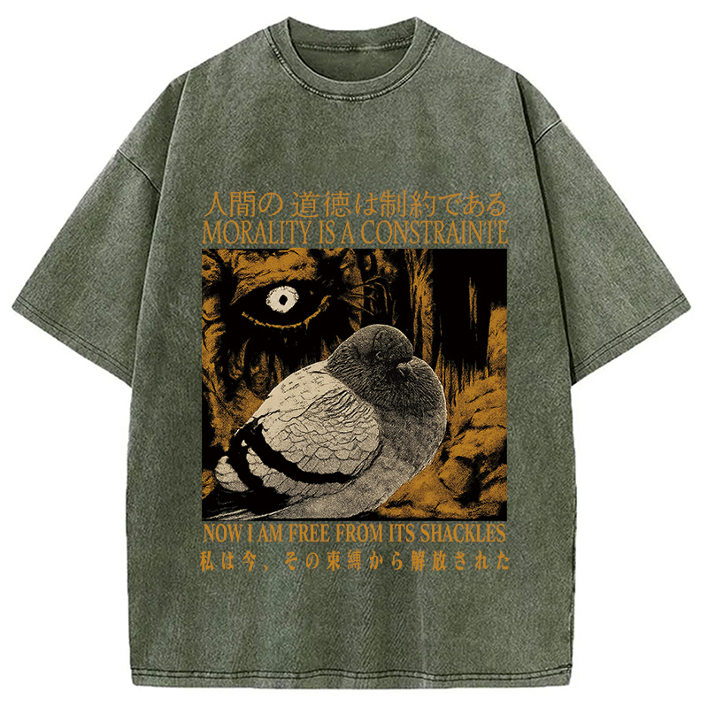 Tokyocanvas Morality is a Constraint Funny Pigeon Washed T-Shirt