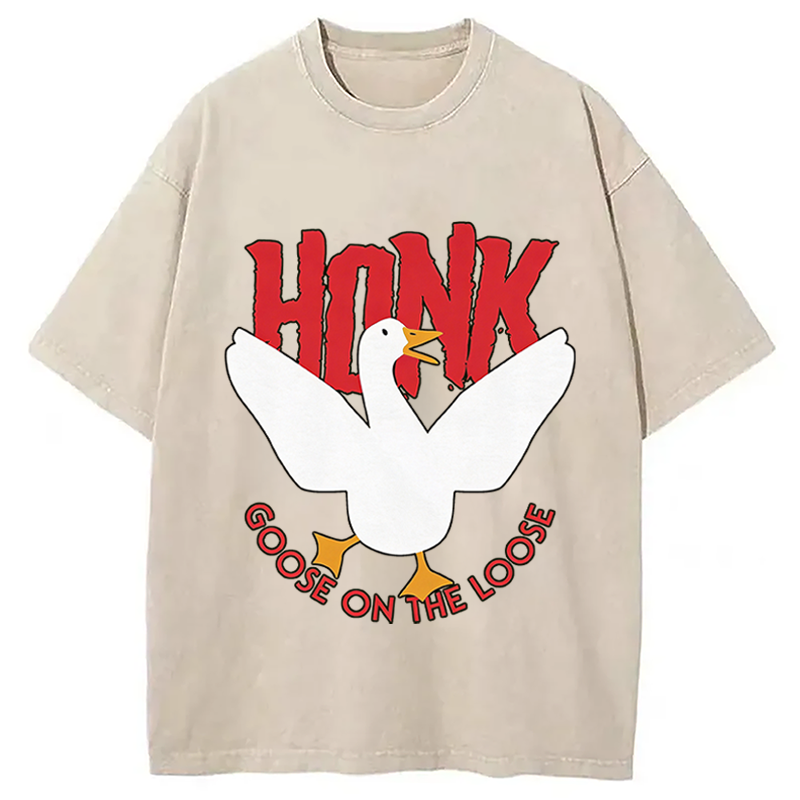 Tokyocanvas Honk Goose On The Loose Washed T-Shirt