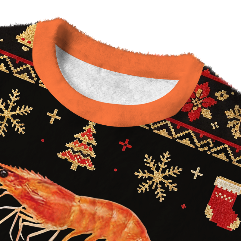 Tokyocanvas Fried Shrimp Fuzzy Christmas Ugly Sweatshirt