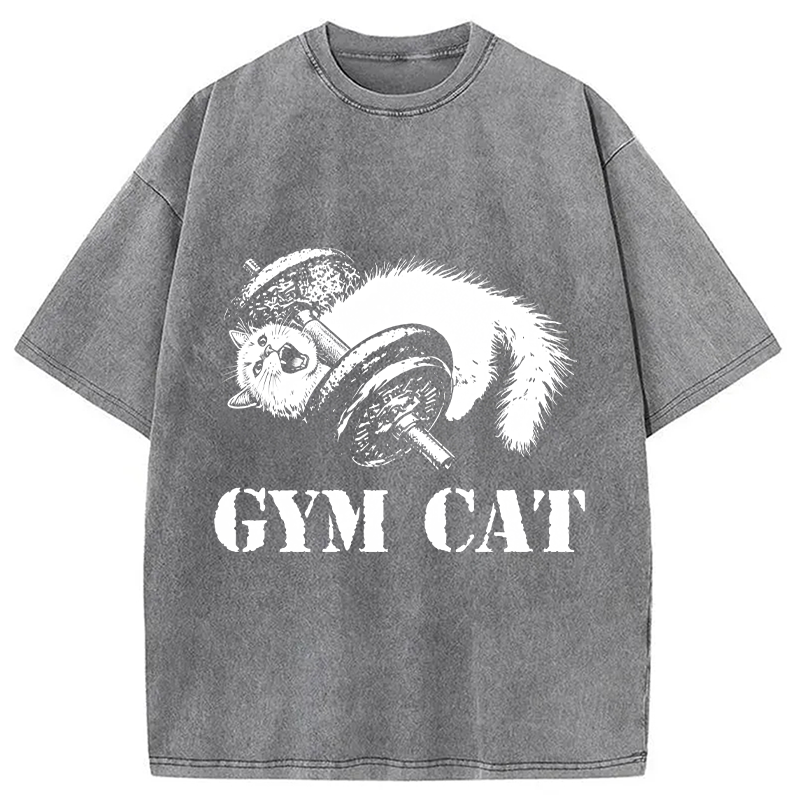 Tokyocanvas Cat Pumping Iron At The Gym Washed T-Shirt