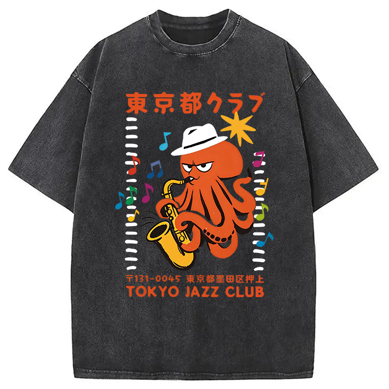Tokyocanvas Japanese Octopus In Band Washed T-Shirt