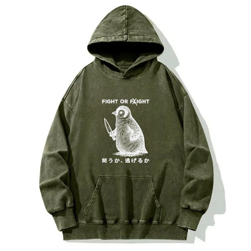 Tokyocanvas Funny Fight Or Flight Washed Hoodie