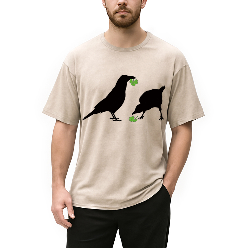 Tokyocanvas Green Shamrock Crows Washed T-Shirt