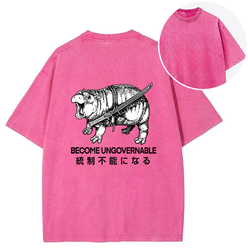 Tokyocanvas Moo Deng Carrying A Samurai Sword Back Washed T-Shirt