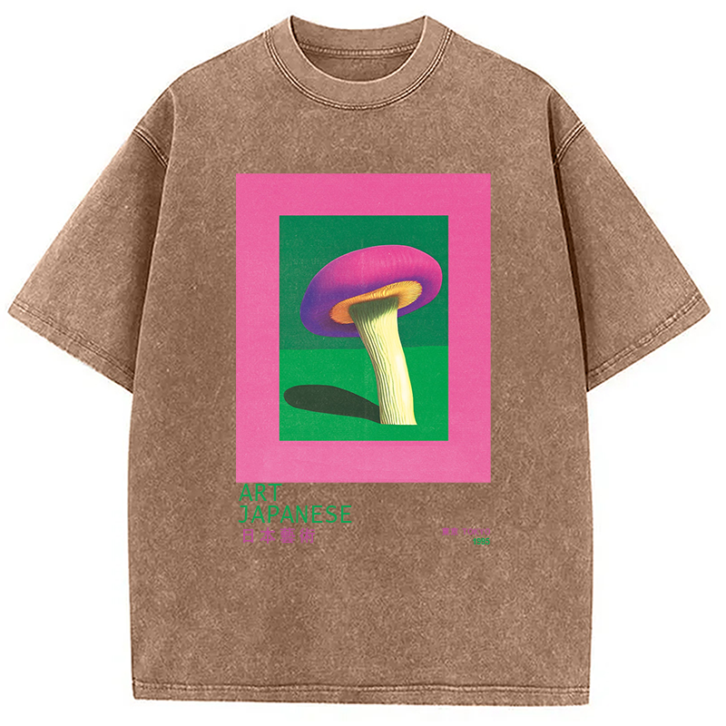 Tokyocanvas Japanese Art Pink Mushroom Vintage Washed T-Shirt