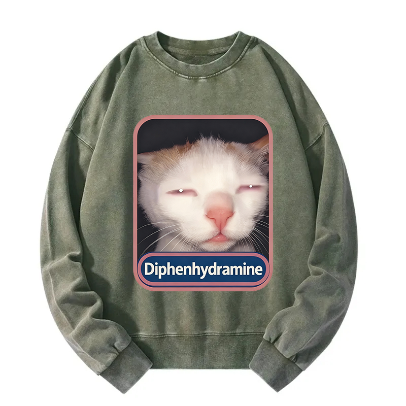 Tokyocanvas Diphenhydramine Cat Meme Washed Sweatshirt