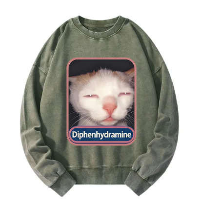 Tokyocanvas Diphenhydramine Cat Meme Washed Sweatshirt