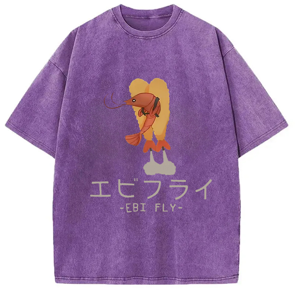 Tokyocanvas Yummy Fried shrimp Washed T-Shirt