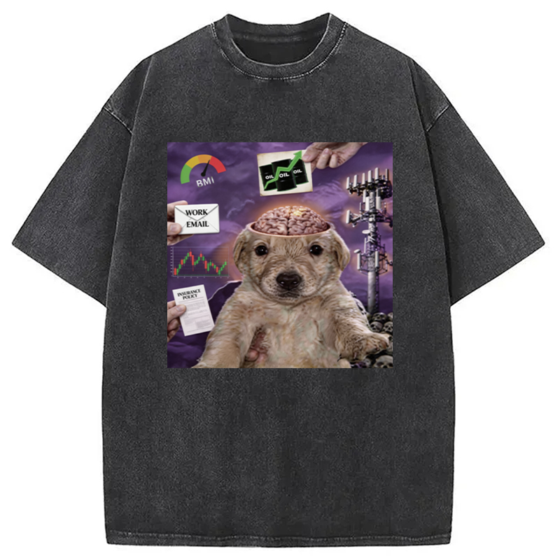 Tokyocanvas My Life Funny Dog Washed T-Shirt