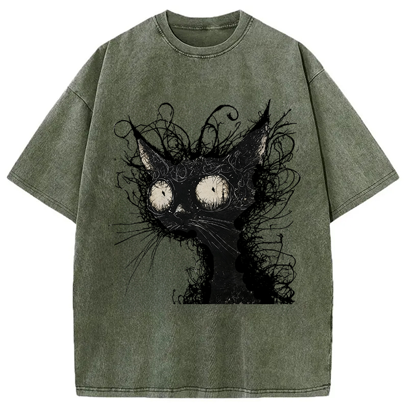 Tokyocanvas Crazy Cat Art Washed T-Shirt