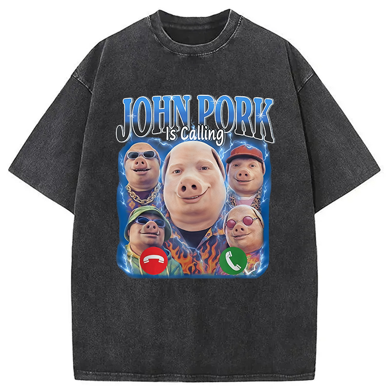 Tokyocanvas Funny John Pork is Calling Meme Washed T-Shirt