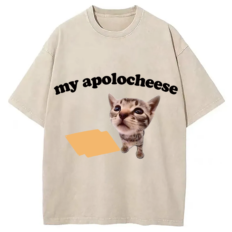Tokyocanvas My Apolocheese Funny Cat Meme Washed T-Shirt