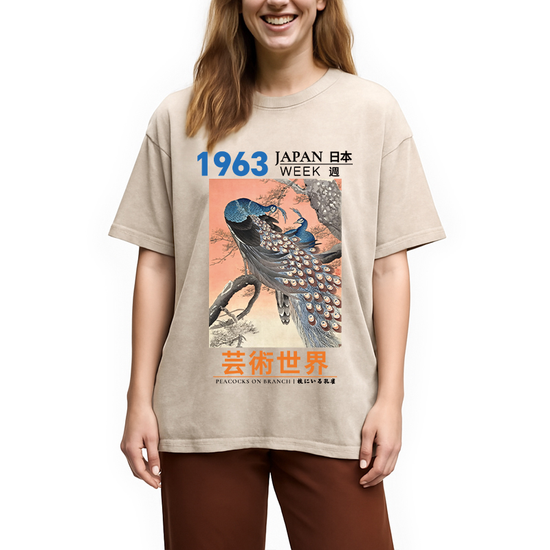 Tokyocanvas Peacocks on Branch Washed T-Shirt