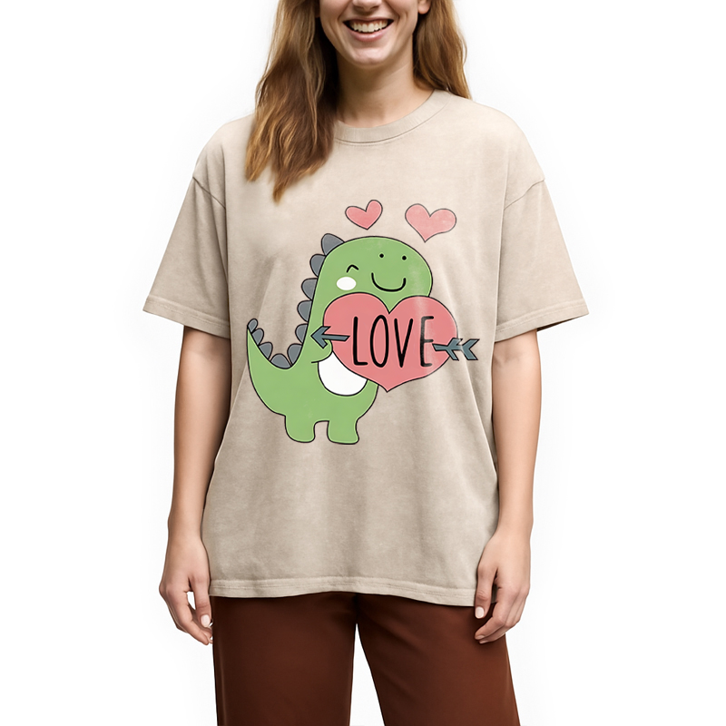 Tokyocanvas Love Valentines Day Dino Washed T-Shirt