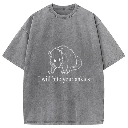 Tokyocanvas I Will Bite Your Ankles Funny Possum Washed T-Shirt