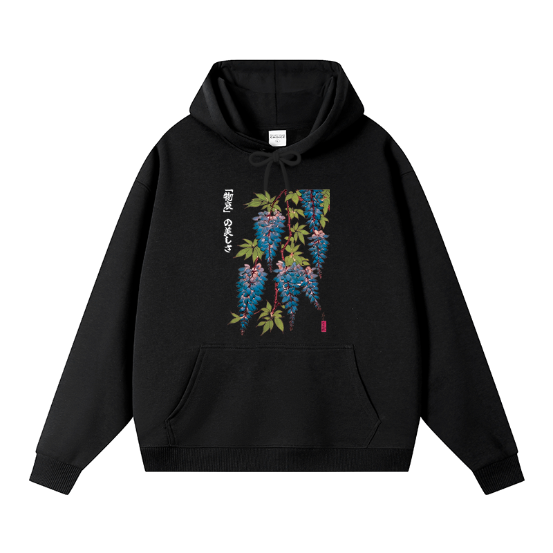 Tokyocanvas Wisteria Flowers Fleece Lined Hoodie