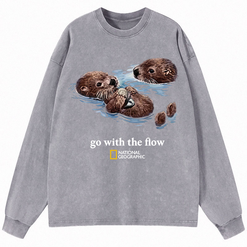 Tokyocanvas Go With The Flow Otters Long Sleeve Washed T-Shirt