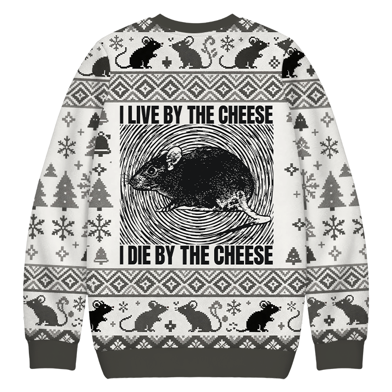 Tokyocanvas I Live By The Cheese Rat Christmas Ugly Sweatshirt