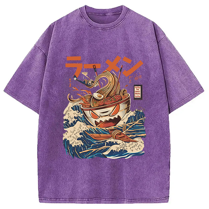Tokyocanvas The Great Wave Ramen Yokai Washed T-Shirt