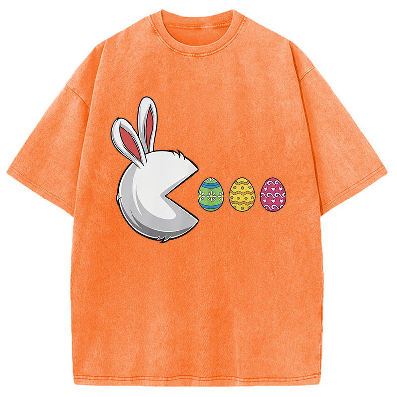 Tokyocanvas Funny Easter Bunny Egg Hunter Washed T-Shirt