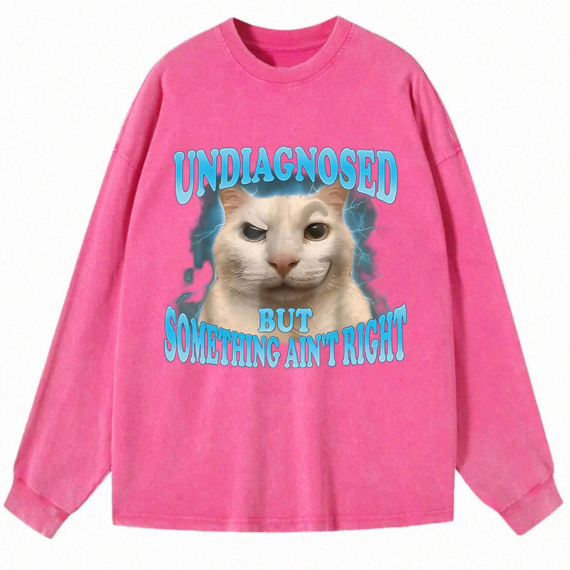 Tokyocanvas Undiagnosed But Something Ain't Right Funny Cat Meme Long Sleeve Washed T-Shirt