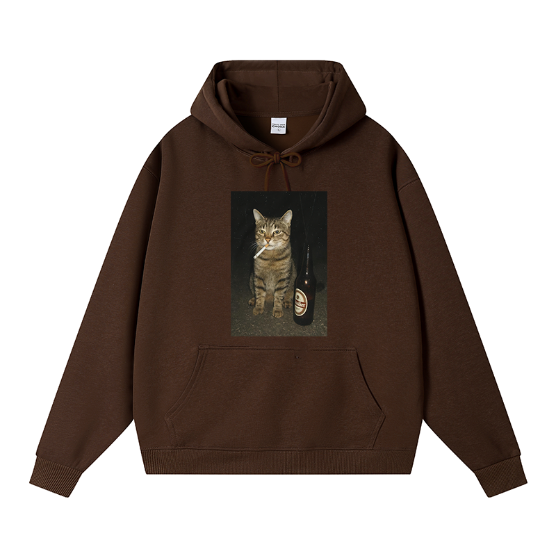 Tokyocanvas Vintage Cigarette Kitty Meme Fleece Lined Hoodie