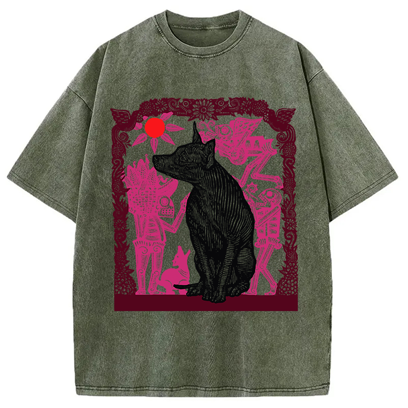Tokyocanvas Day Of The Dog Woodcut Washed T-Shirt
