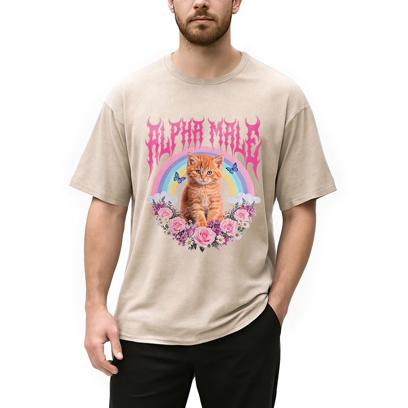 Tokyocanvas Alpha Male Funny Kitten Washed T-Shirt