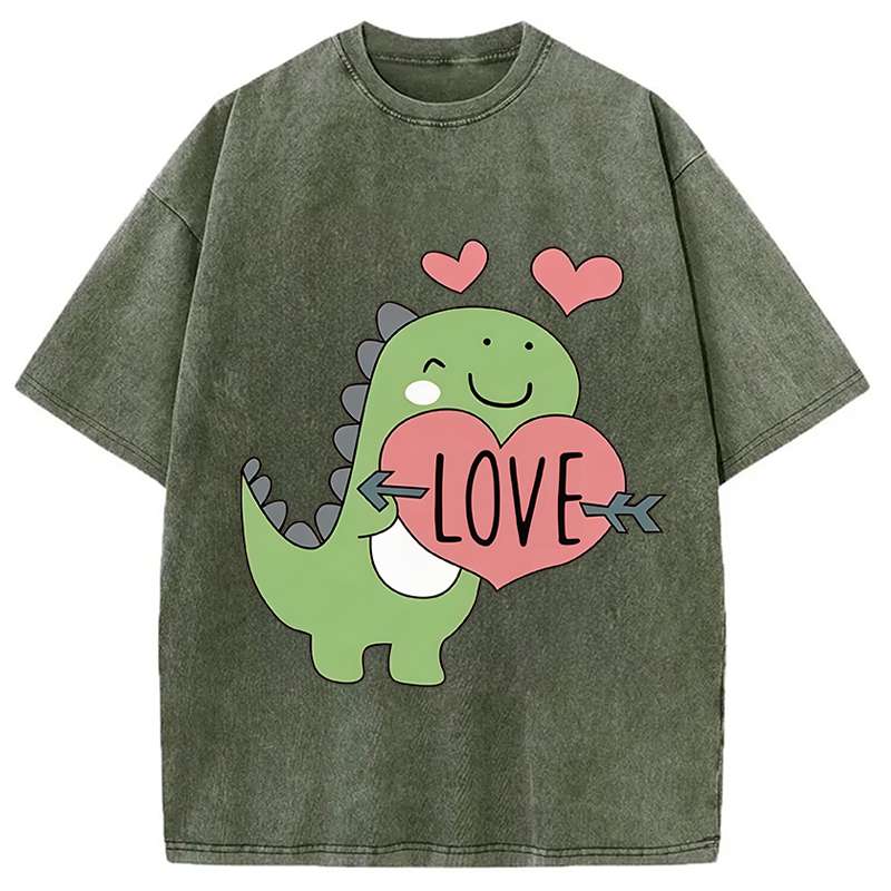 Tokyocanvas Love Valentines Day Dino Washed T-Shirt