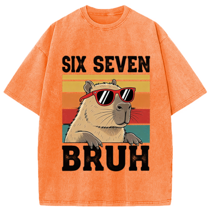 Tokyocanvas Funny Six Seven Capybara Washed T-Shirt