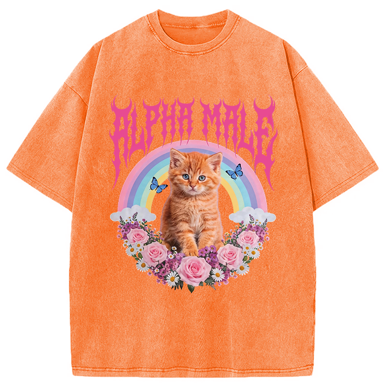 Tokyocanvas Alpha Male Funny Kitten Washed T-Shirt